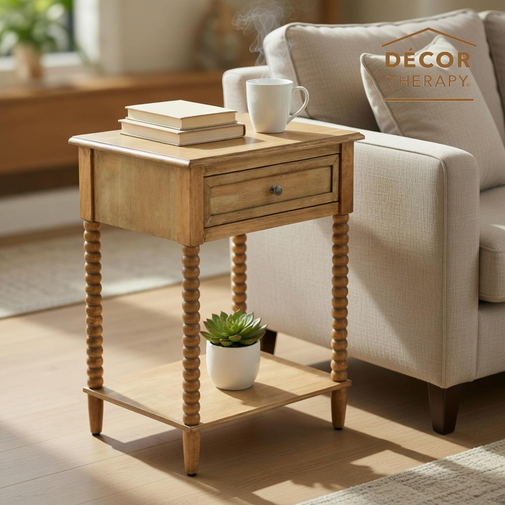 Decor Therapy Preston Traditional Single Drawer Side Table, Classic Bedside E...