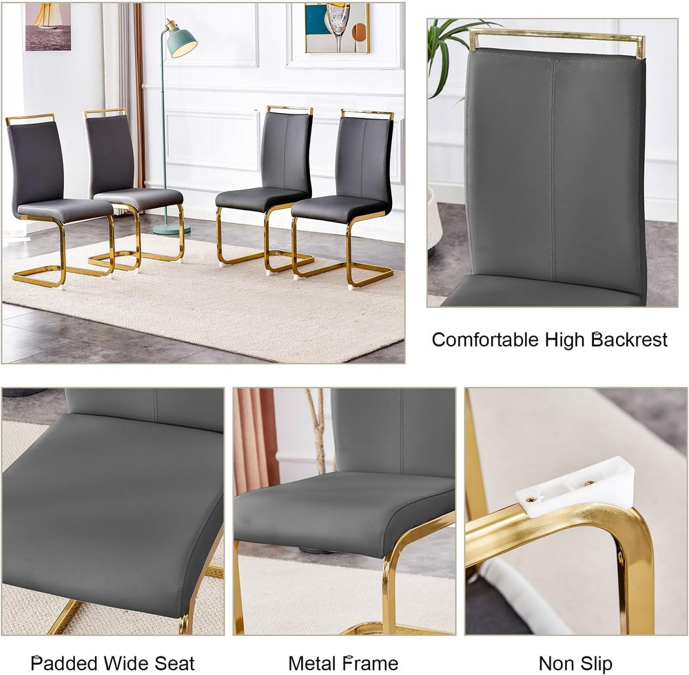 51" Glass Dining Table Set 4 with Gold Metal Leg