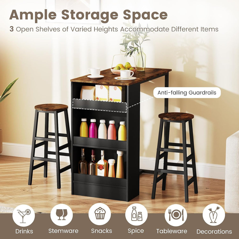 COSTWAY 3-Piece Bar Table Set, 36" Counter Height Breakfast Table with 3...