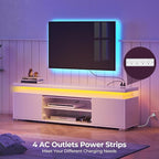 Rolanstar TV Stand with LED Lights & Power Outlet, Modern Entertainment Center for 32/43/50/55/65 Inchs TVs, Table, Universal Gaming Media Stand Storage Cabinet and Large Storage, White