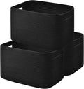 Issudata Storage Basket, Woven and Cotton Rope Baskets for Organizing, Decorative Book, Towel, Toy Baskets or Storage Bins for Living Room - 3 Pack, Black