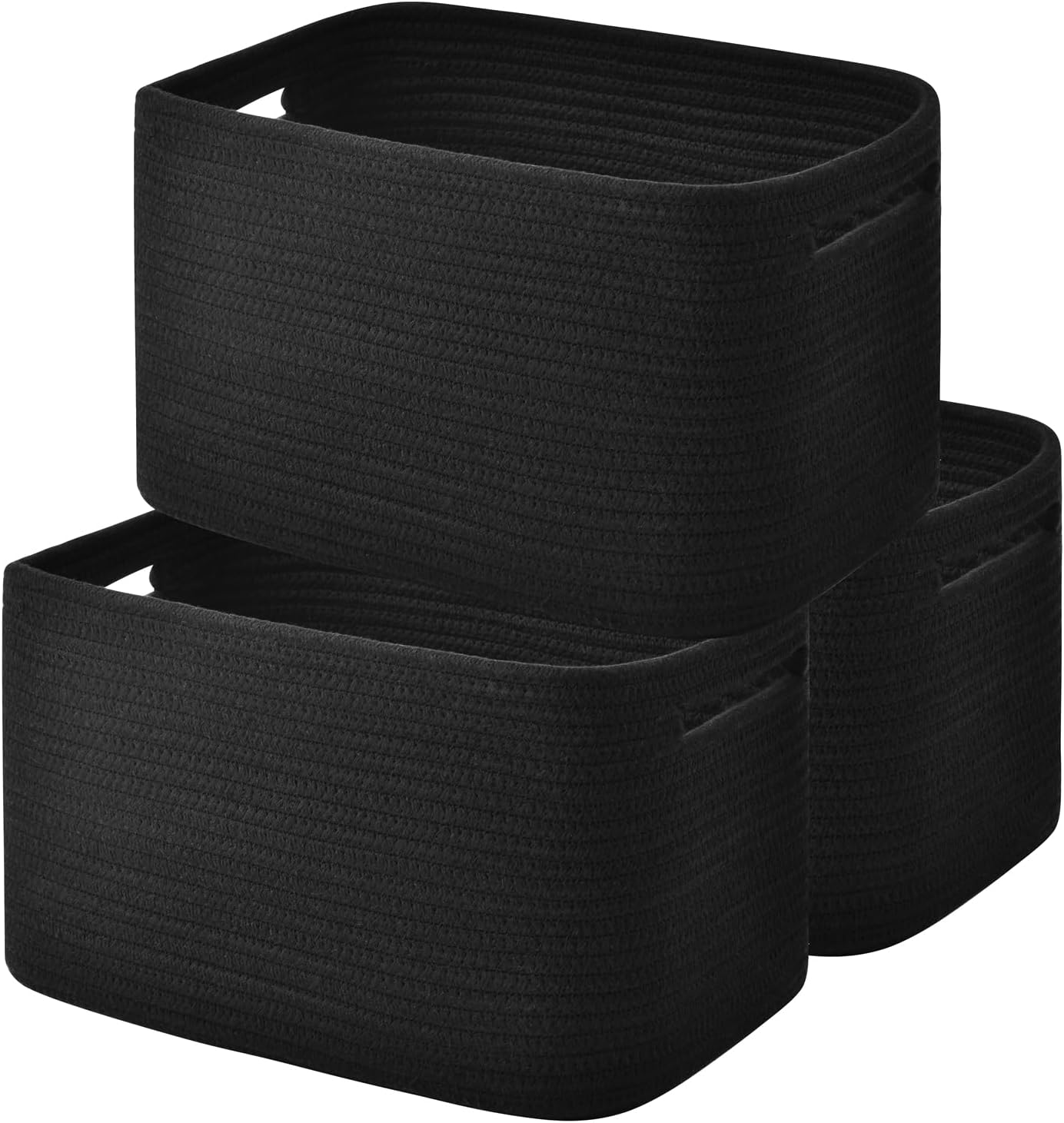 Issudata Storage Basket, Woven and Cotton Rope Baskets for Organizing, Decorative Book, Towel, Toy Baskets or Storage Bins for Living Room - 3 Pack, Black