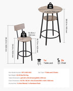 VEVOR Bar Table and Chairs Set, 3PCS 23.5″ Bars Tables Set with Rounded Corner Design, Round Pub Table with Two Stools for Office Desk, Breakfast Corner, Mini Bars, Light Gray, Black