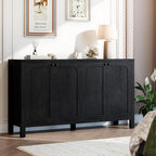55" Black Sideboard Buffet Cabinet with Storage Modern Credenza with Doors Heavy Duty Wood TV Media Console Table Accent Cabinet for Living Room Hallway Entryway