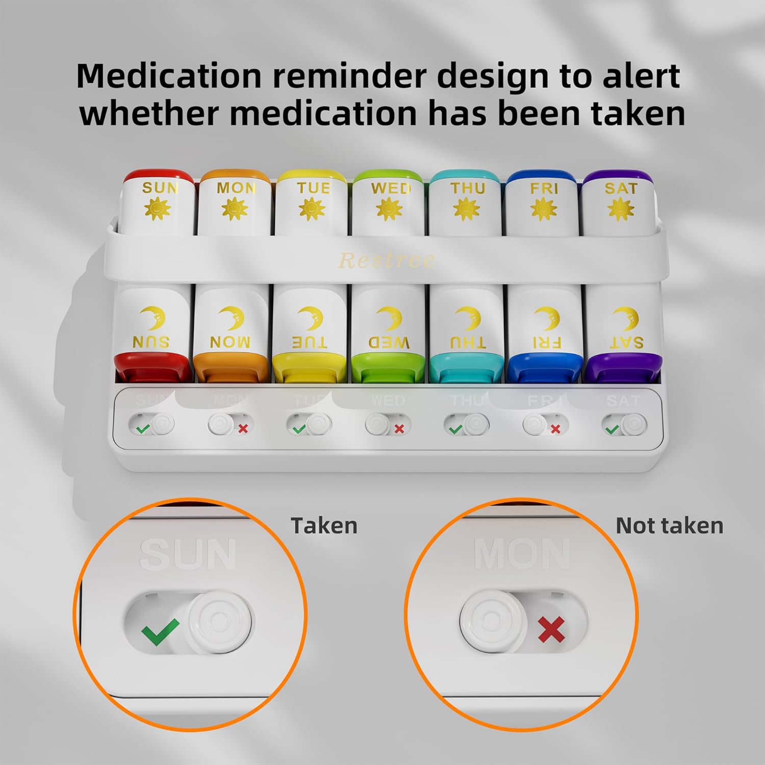 Restree Weekly Pill Organizer Two Time a Day, 7 Day Travel Pill Box, Daily Medicine Organizer, AM&PM Portable Pill Case for Vitamins Fish Oil/Supplements Medication Reminder Design (White)