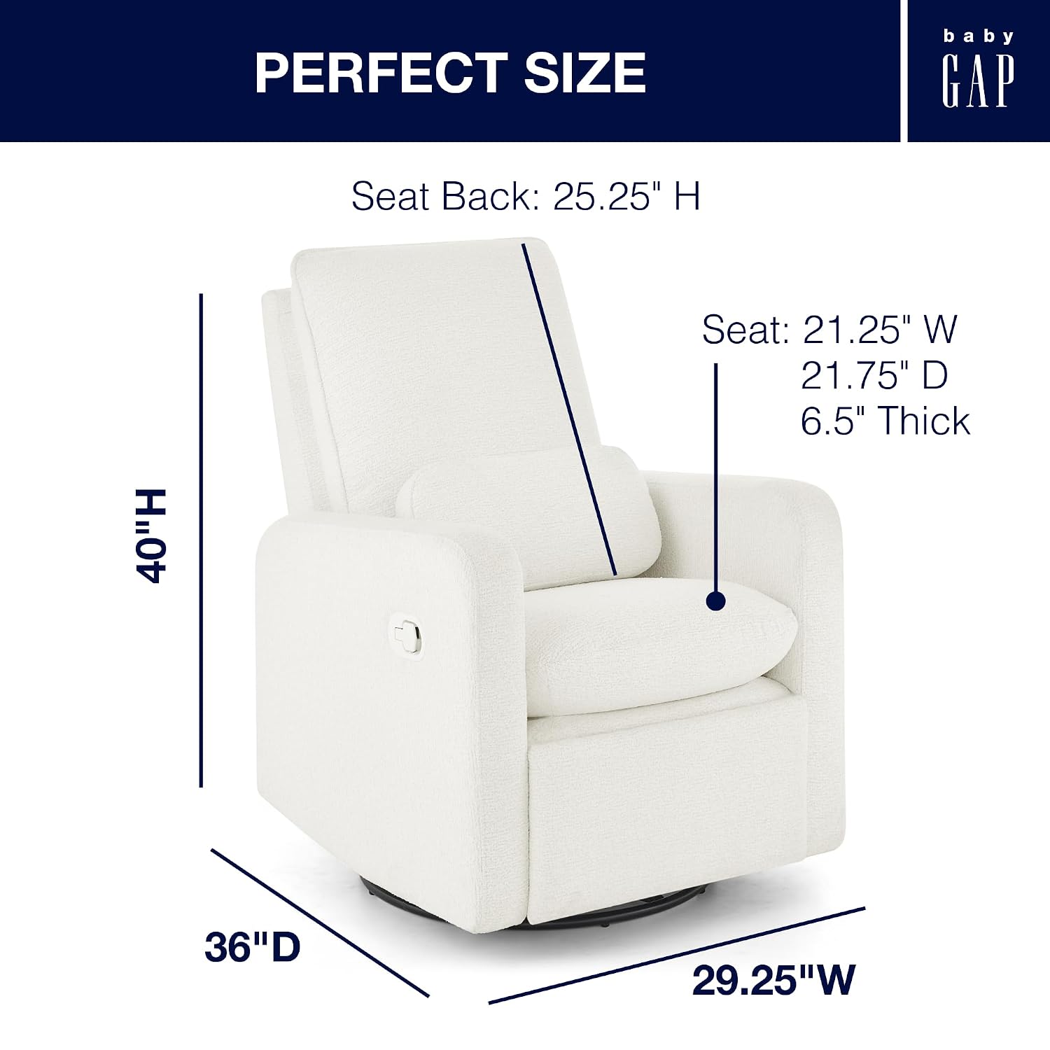 Delta Children - babyGap Cloud Recliner, Performance Fabric, White Boucle | Power Recliner with Swivel & Glide, Features Stain-Resistant Fabric, Cozy Boucle Fabric & Includes a Lumbar Pillow