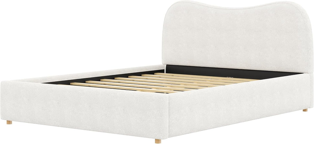 SOFTSEA Queen Size Cloud Bed Frame with Headboard, Boucle Upholstered Platfor...