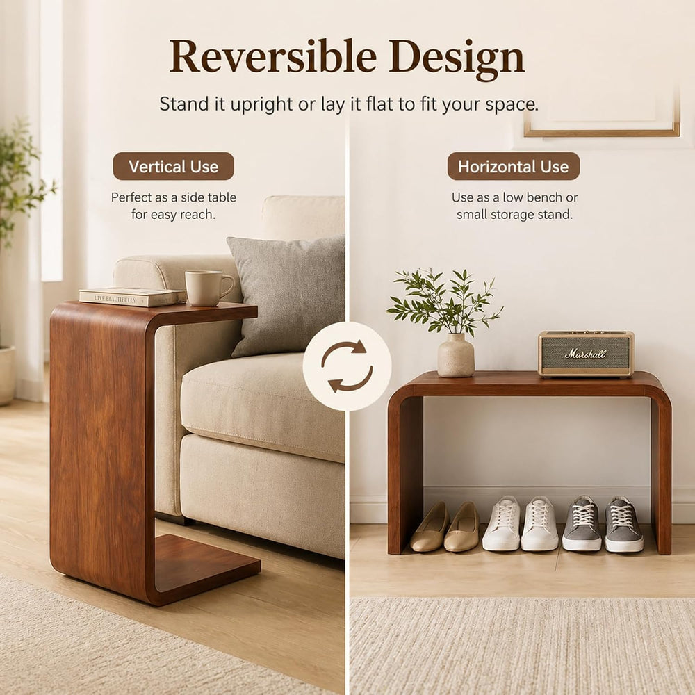 C Shaped End Table for Couch, Slide-Under Side Table for Couch for Living Roo...