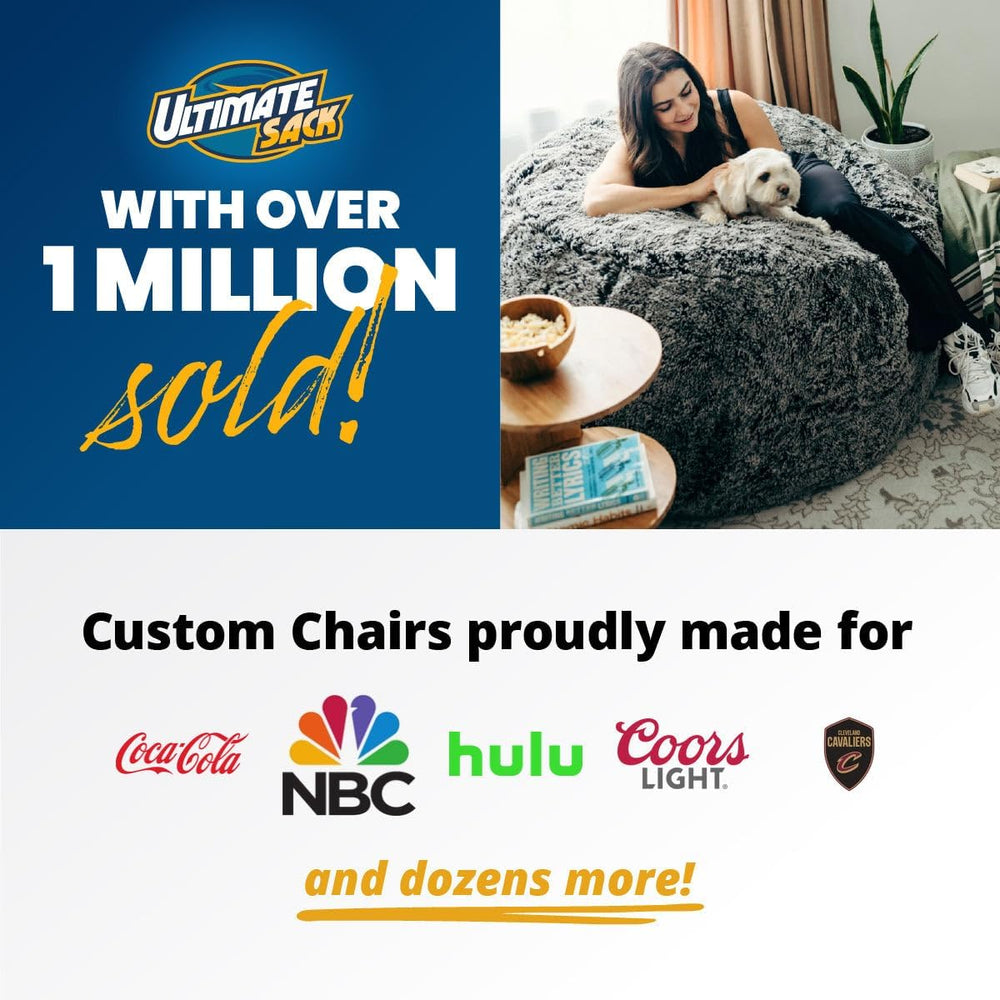 Ultimate Sack 5000 5-Foot Bean Bag Chair, Cloud Fur Cover – Oversized Foam Lo...