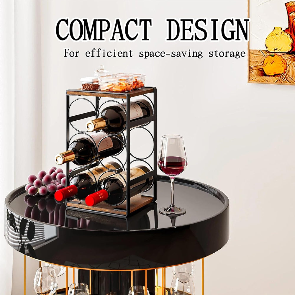 Wine Rack Countertop 6 Bottle Small Wine Racks for Inside Cabinet | Compact D...