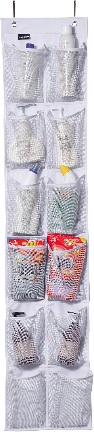 MISSLO Heavy Duty Over The Door Storage with 12 Mesh Pockets (White)