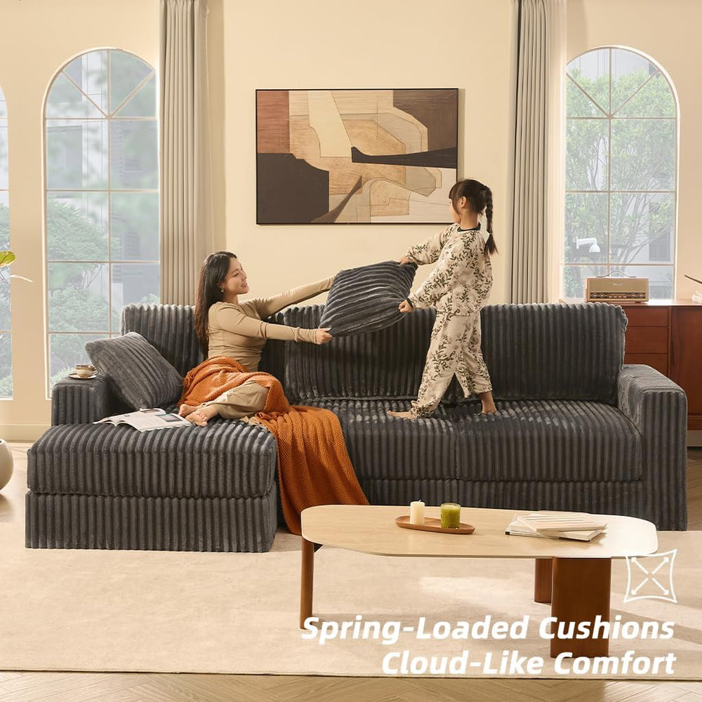 GOSUHI 113" L-Shaped Cloud Couch, Modular Sectional, Deep Seats, Grey | ...