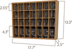 Shot Glass Display Case, Stylish Natural Varnished Glass Display Case for Display, 28 Slots Freestanding & Wall Mountable Shot Glass Holder, Perfect for Collectors - (with 1 Row for Tall Shooters)