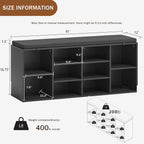 NUNU LAB Shoe Storage Bench, Shoe Bench with Removable Cushion 10 Cubbies, Space Saving Shoe Rack, 41 x 12 x 16.75 Inches, Black