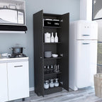 Modern Kitchen Pantry, Black Storage Cabinet with 5 Shelves & Double Door, Easy to Maintain, for Dining Room