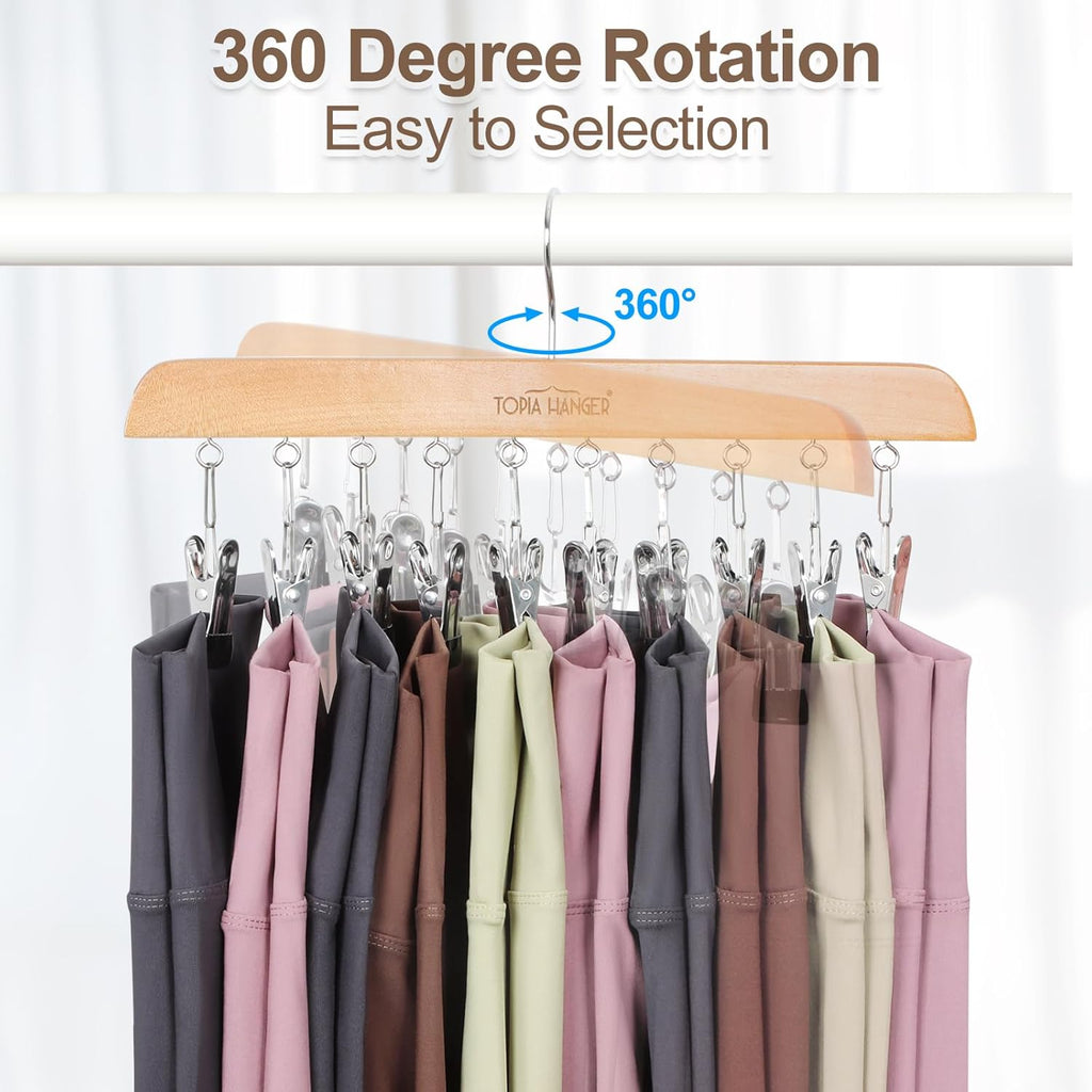 TOPIA HANGER 2 Pack Bra Hanger with 2 Pack Leggings Organizer, 2-in-1 Space Saving Hangers Neatly Store Max 40 Bras and 20 Leggings, Pants Jeans Shorts Skirt Tank Top Hanger for Closet Natural CT77N
