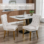 Beige Velvet Dining Room Chairs Set of 2, Upholstered Dining Chairs with Back Ring Pull Trim and Golden Stainless Steel Legs,Modern Kitchen Chairs for Dining Room,Living Room,Kitchen(Beige)