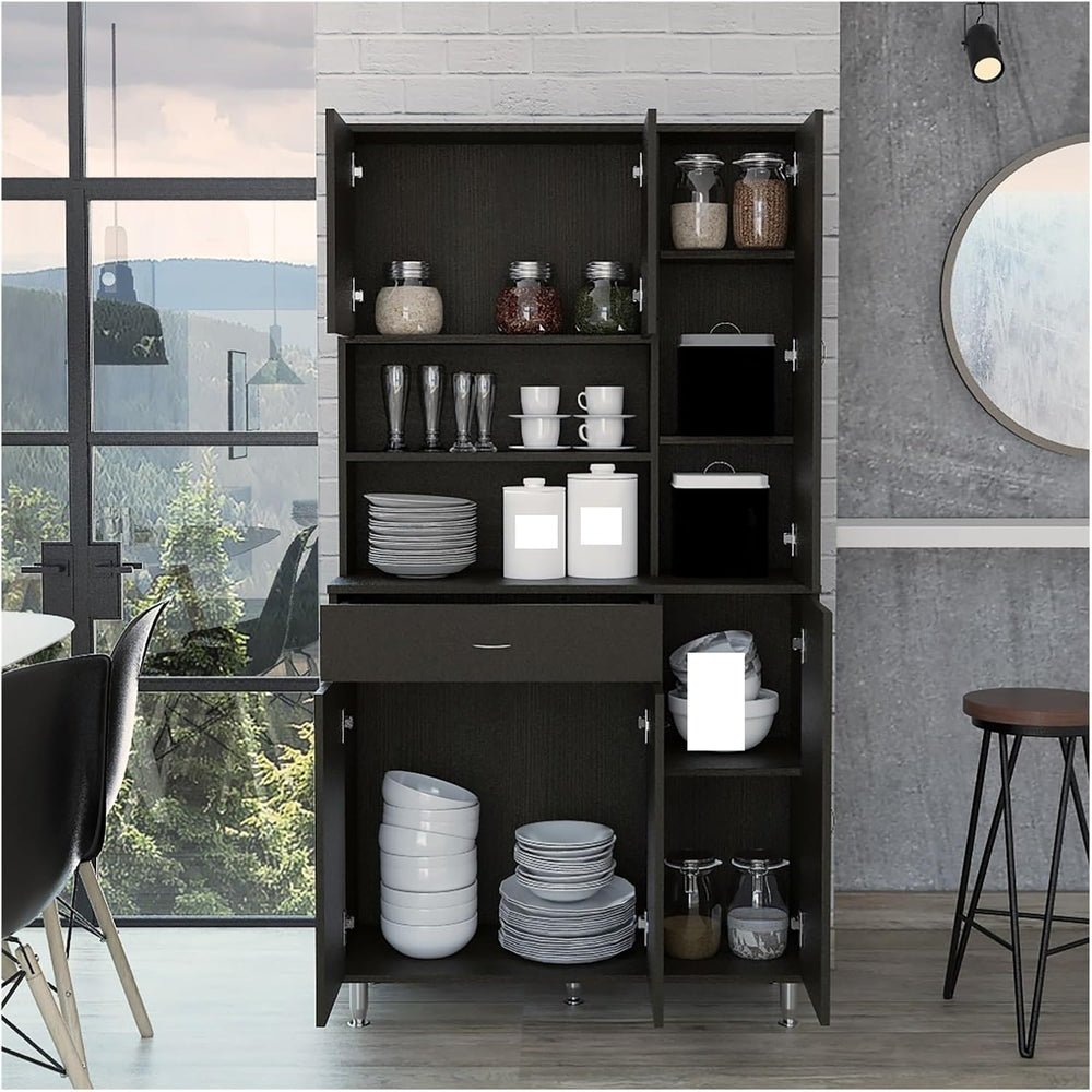 90 Kitchen Pantry, One Drawer, Multiple Cabinets, Two Open Shelves,for use in...