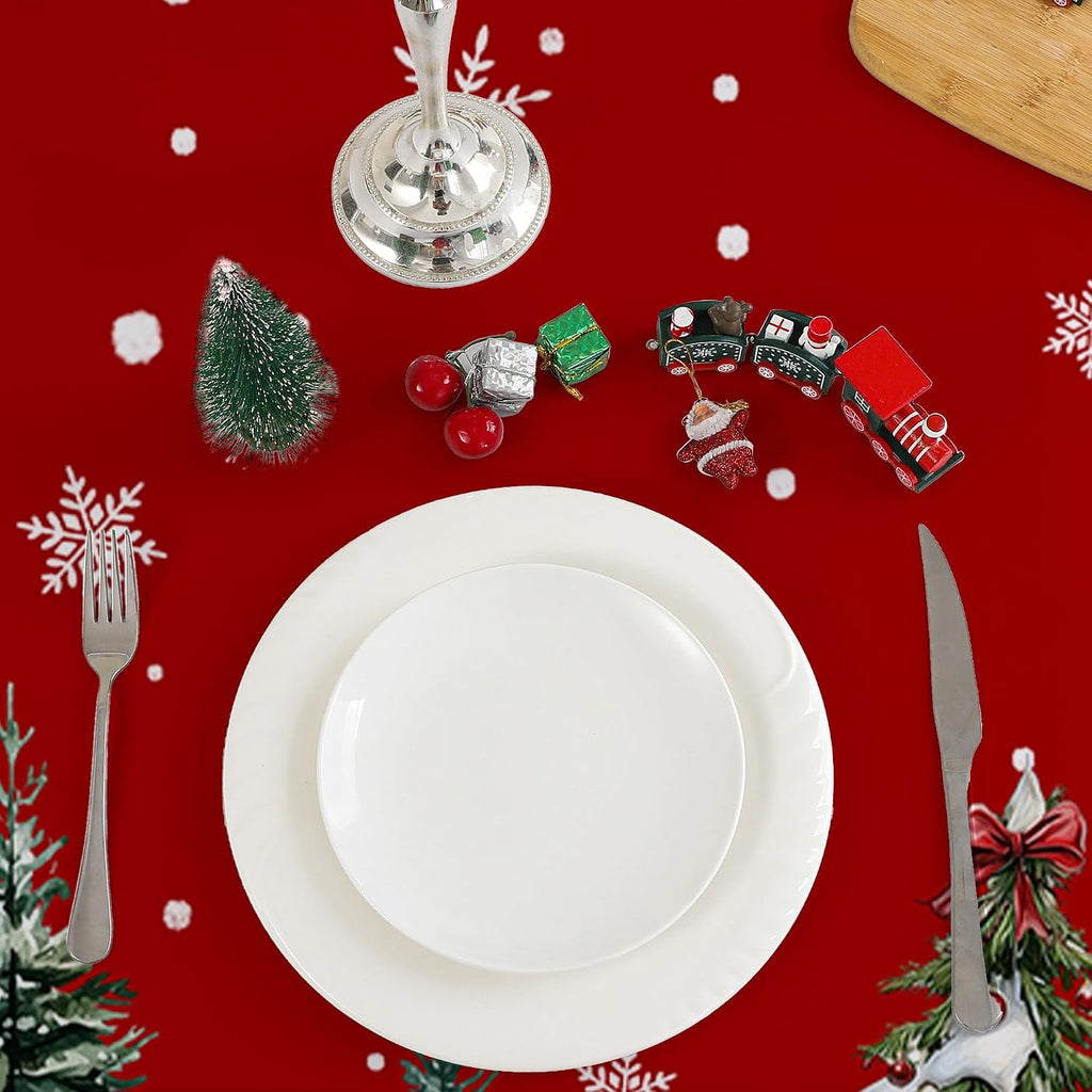 Round Christmas Tablecloth 70 inches - Santa Christmas Decor | Water Resistant Santa and Snowman Table Cloth - Holiday Xmas Decorations for Table, Party