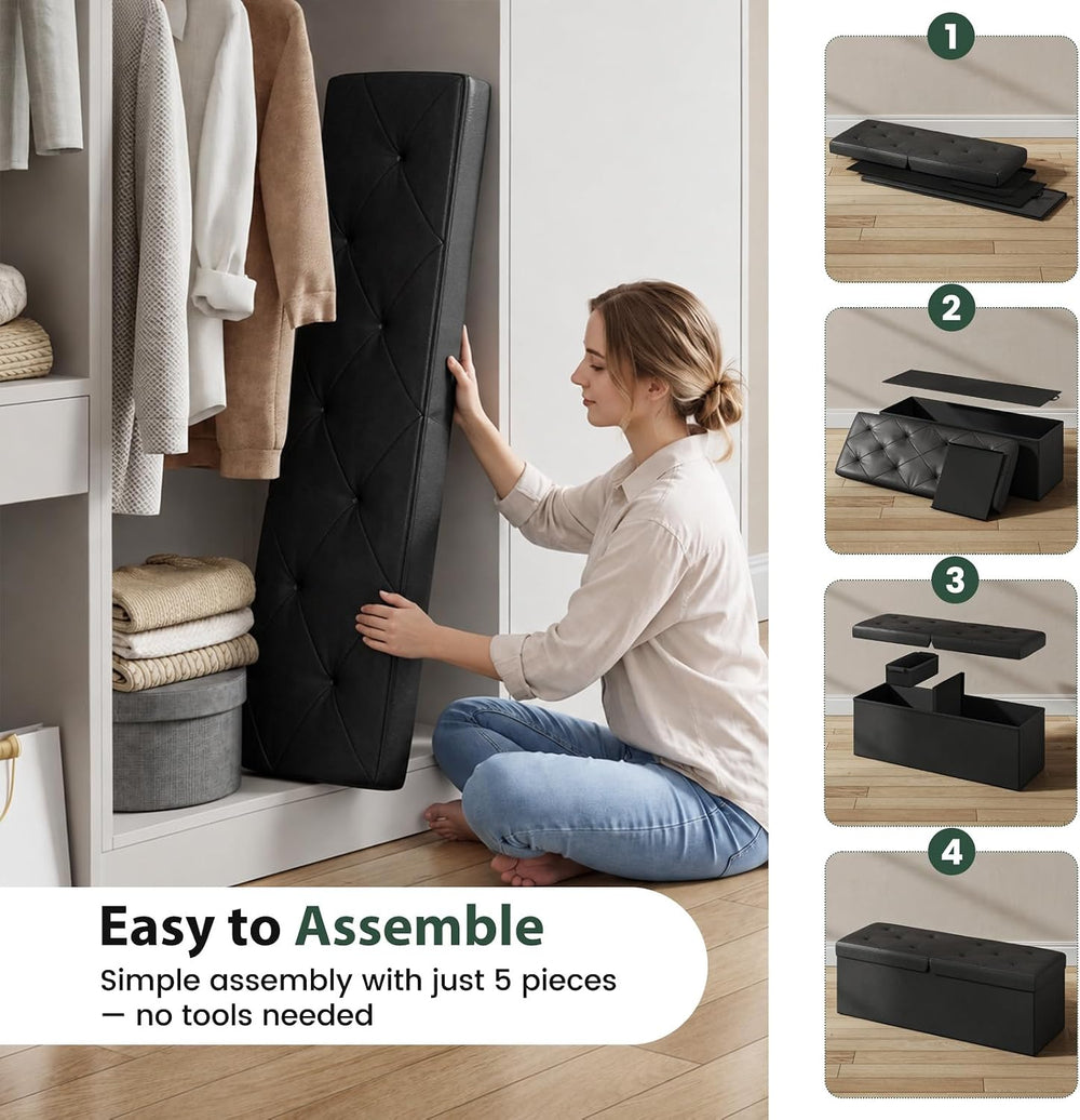 43 Inches Folding Storage Ottoman Bench with Flipping Lid