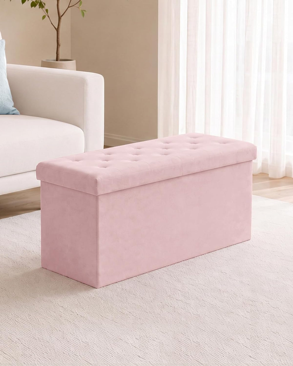 B FSOBEIIALEO Folding Storage Ottoman, Long Ottomans Shoes Bench, Velvet Stor...