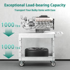 Heavy Duty Utility Rolling Tool Cart, 1000 lbs Capacity Flat Top Plastic Rolling Carts with 360°Swivel Wheels, 46 x 25 Inch Service Cart, 2 Shelf Work Cart for Warehouse,Garage, Cleaning. Grey