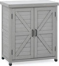 Outdoor Potting Bench with Storage Cabinet and Metal Top, Wood Workstation for Outdoor Patio, Garden (Classic Grey, 31x17x36‘’)