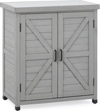 Outdoor Potting Bench with Storage Cabinet and Metal Top, Wood Workstation for Outdoor Patio, Garden (Classic Grey, 31x17x36‘’)