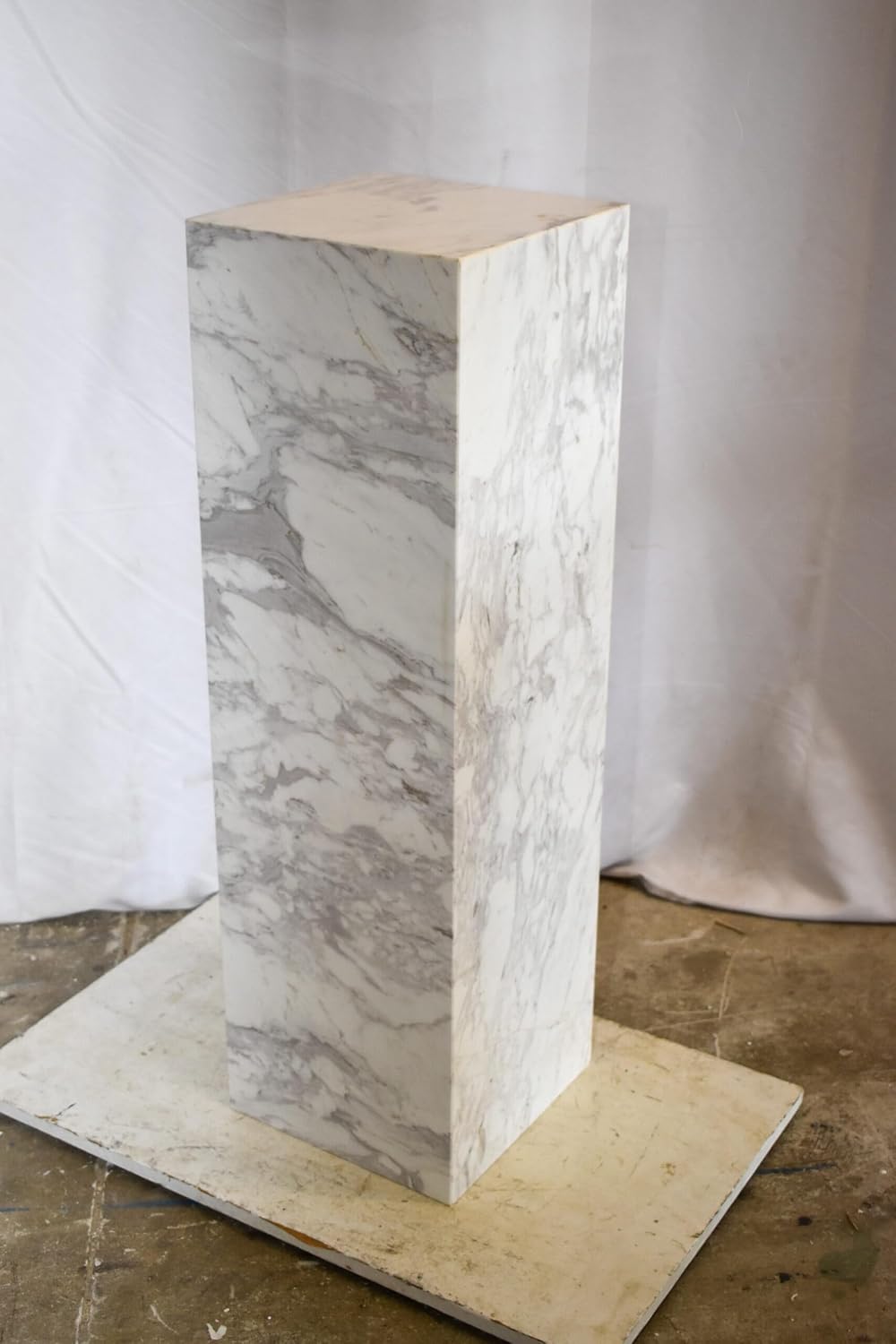 NIFAO Gray & White Marble Stone Display Pedestal, 12" L x 12" W...