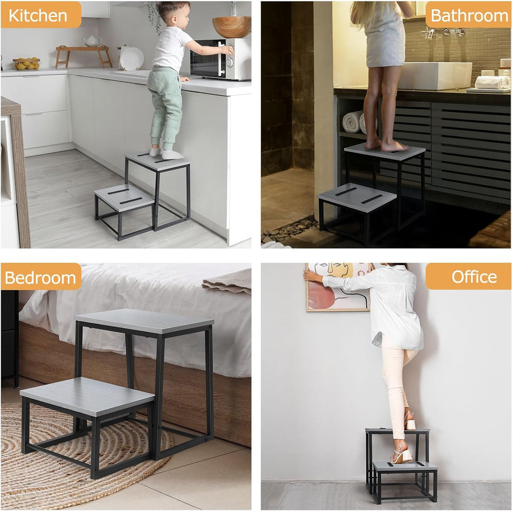 LIANTRAL 2 Step Stool for Adults, 2 in1 Foot Stool for High Bed, Kitchen,RV |...