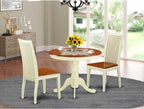 East West Furniture ANIP3-BMK-W 3 Piece Dining Set Contains a Round Dining Room Table with Pedestal and 2 Wood Seat Chairs, 36x36 Inch, Buttermilk & Cherry