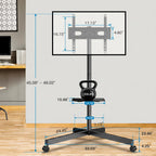PERLESMITH Rolling TV Stand for 26-65 Inch TVs up to 88 lbs, Mobile Outdoor TV Stand with Shelf & Large Base, Tilt TV Stand with Wheels, Portable TV Cart for Bedroom, Max VESA 400x400mm, PSTVMC06B-B