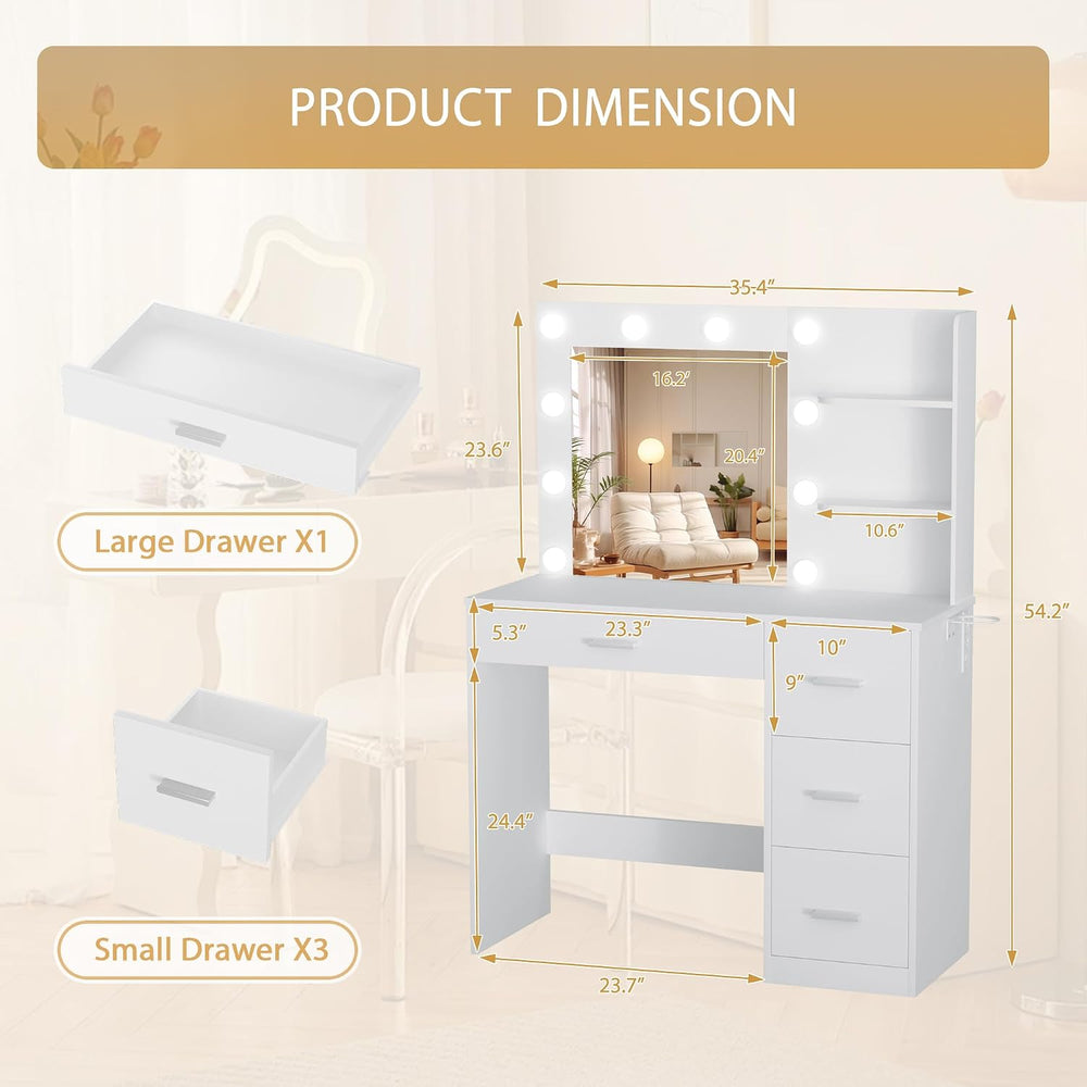 Furmax Vanity Desk with LED Lighted Mirror&Power Outlet, Makeup Vanity Ta...