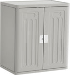 Amopatio Outdoor Storage Cabinet with Lockable Doors, Resin Cabinet Waterproof Freestanding Outdoor Patio Storage Shed for Garden Tools, 19.7" D x 29.5" W x35.4 H, Gray