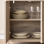 OAKHAM HOME Oxford Storage Cabinet Fluted Sideboard Buffet with Adjustable Shelves, Modern Accent Console Set of 3 (Grey)