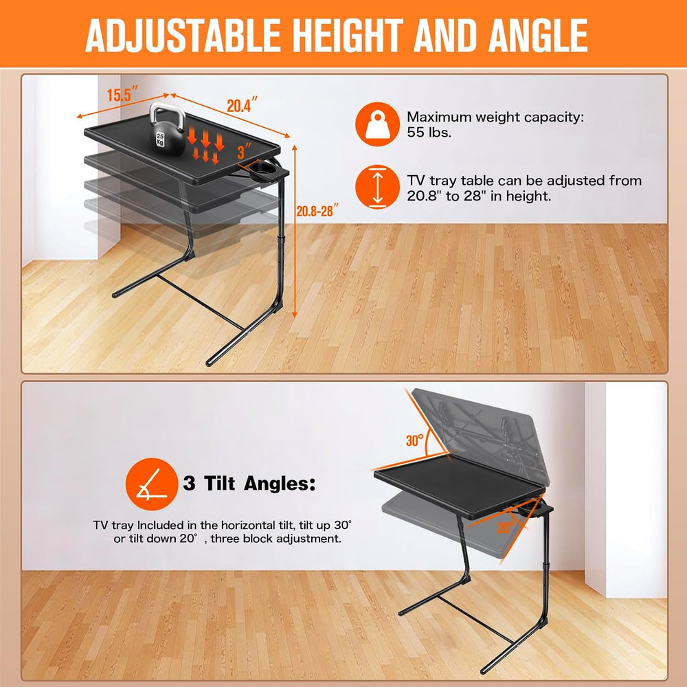 TV Tray Table, TV Dinner Table with 3 Tilt Angles and 6 Height Adjustments, F...