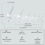 Dseap Coat Rack Wall Mount 2.0 Pro: 24” Long, 3X Tougher, Heavy Duty Stainless Steel Wall Coat Hanger with 6 Tri Hooks for Clothes Jackets Hats Entryway Closet, White