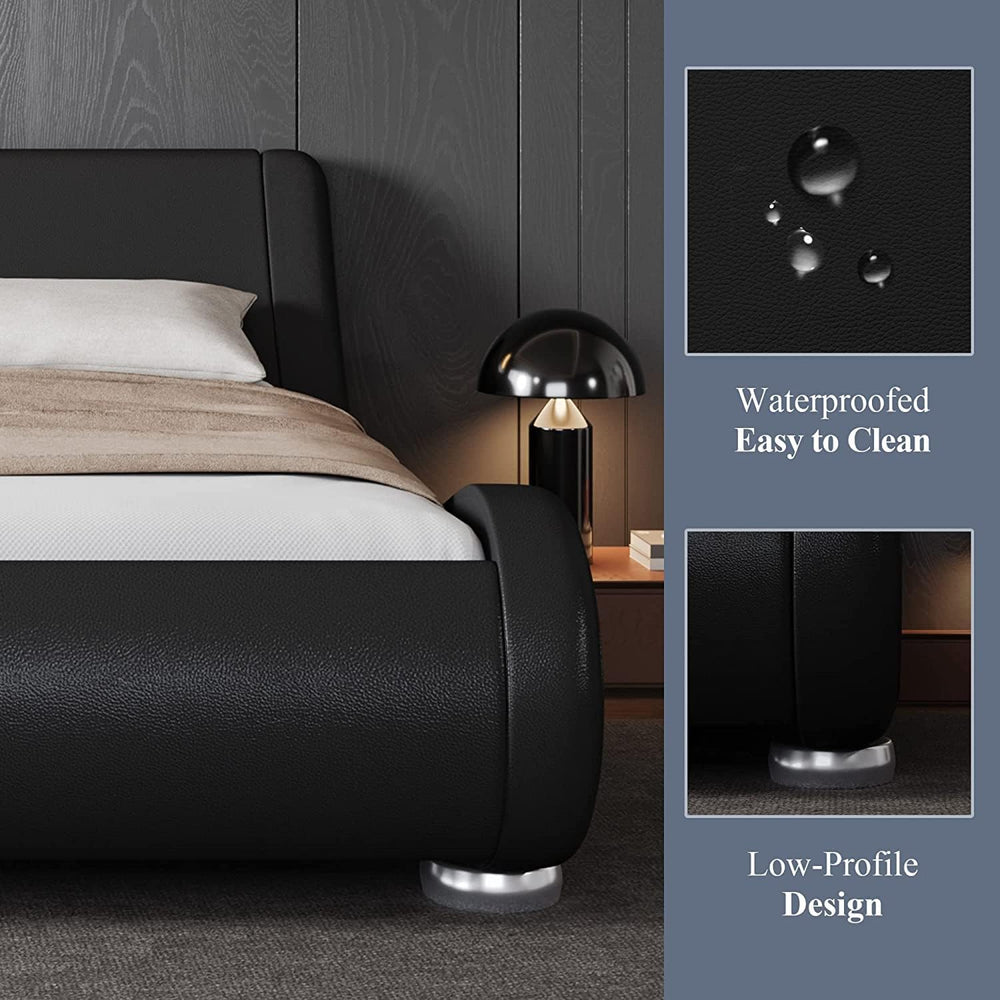 Allewie Queen Upholstered Sleigh Bed Frame with Adjustable Headboard, Black