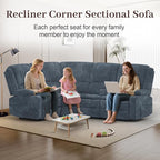 Manual Reclining Sectional Sofa Set, 4 Seats Soft Fabric Recliner Corner Sectional Couch, Family-Sized L-Shaped Recliner Couch with USB Charging, Thickened Padding, Sturdy Frame, Blue