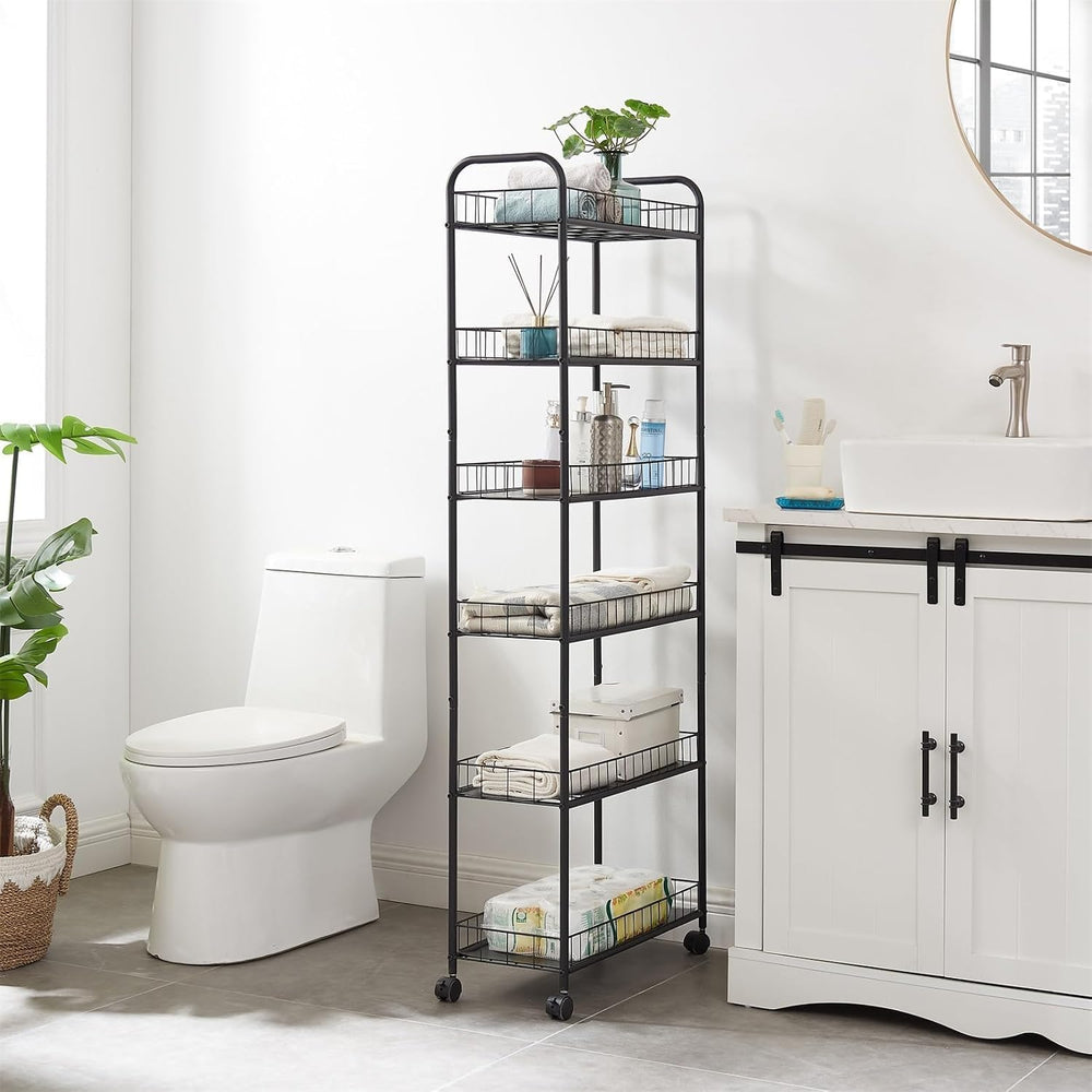 6-Tier Slim Rolling Storage Cart with Wheels, Narrow Metal Organizer Shelf Un...
