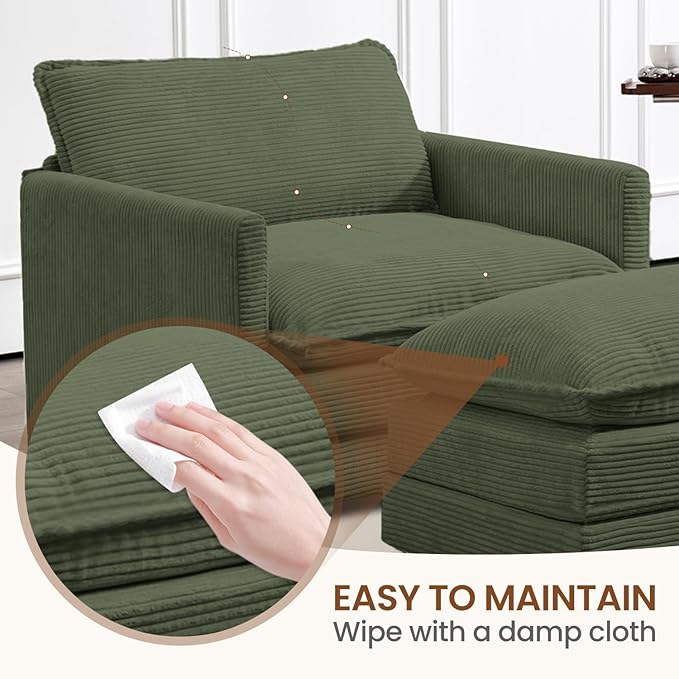 ROWHY Single Armchair with Ottoman, Modern Corduroy Cloud Couch with Converti...