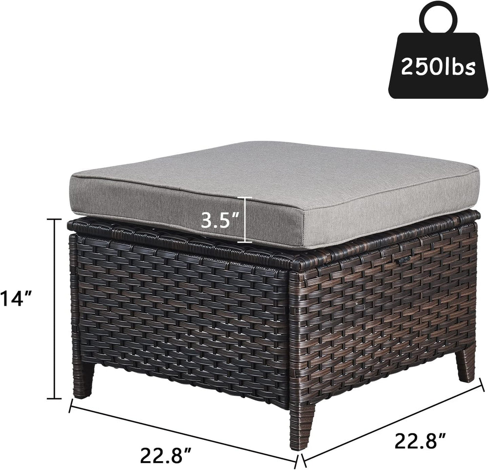 Outdoor Ottomans Patio Foot Rest - 2 Piece Wicker Rattan Ottoman Footrests Fo...