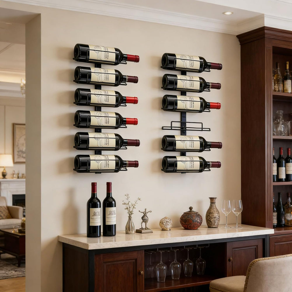 Wall Mount Wine Rack – 12 Bottles – Wine Bottle Holder for Wall | Black Metal...