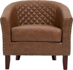 PU Leather Barrel Accent Chairs Set of 2, Modern Upholstered Armchair Round Club Chair for Living Room, Comfy Nailed Trim Arm Chair Bedroom Side Reading Seat - Brown