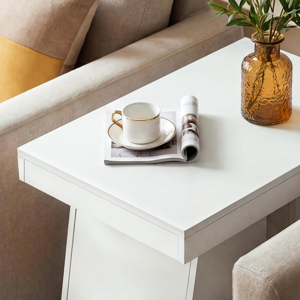 LITTLE TREE End Table for Couch, 24" Large Wooden End Table with Trapezo...