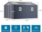 Restland 10x12 FT Outdoor Storage Shed with Floor Base Frame Metal Garden Shed with Clear Roof, Air Vent & Lockable Door Large Tool Storage House for Backyard, Garden, Lawn