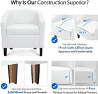 Yaheetech White Leather Chair, Faux Leather Accent Chair, Modern Barrel Chair Comfy Club Chair with Soft Padded and Solid Legs for Living Room Bedroom Reception Room, White
