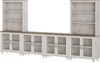 WAMPAT Entertainment Center with Bookshelves for TVs up to 75", Farmhouse Wall Unit TV Stand with Glass Doors, Media Console Table for Living Room, Bedroom & Home Theater, Rustic White