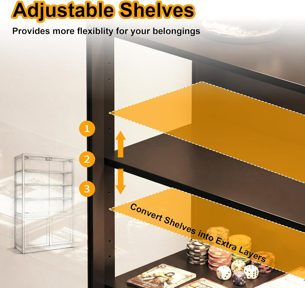 Display Cabinet with Glass Door - 7-Tiers Curio Cabinet Display Case with RGB...