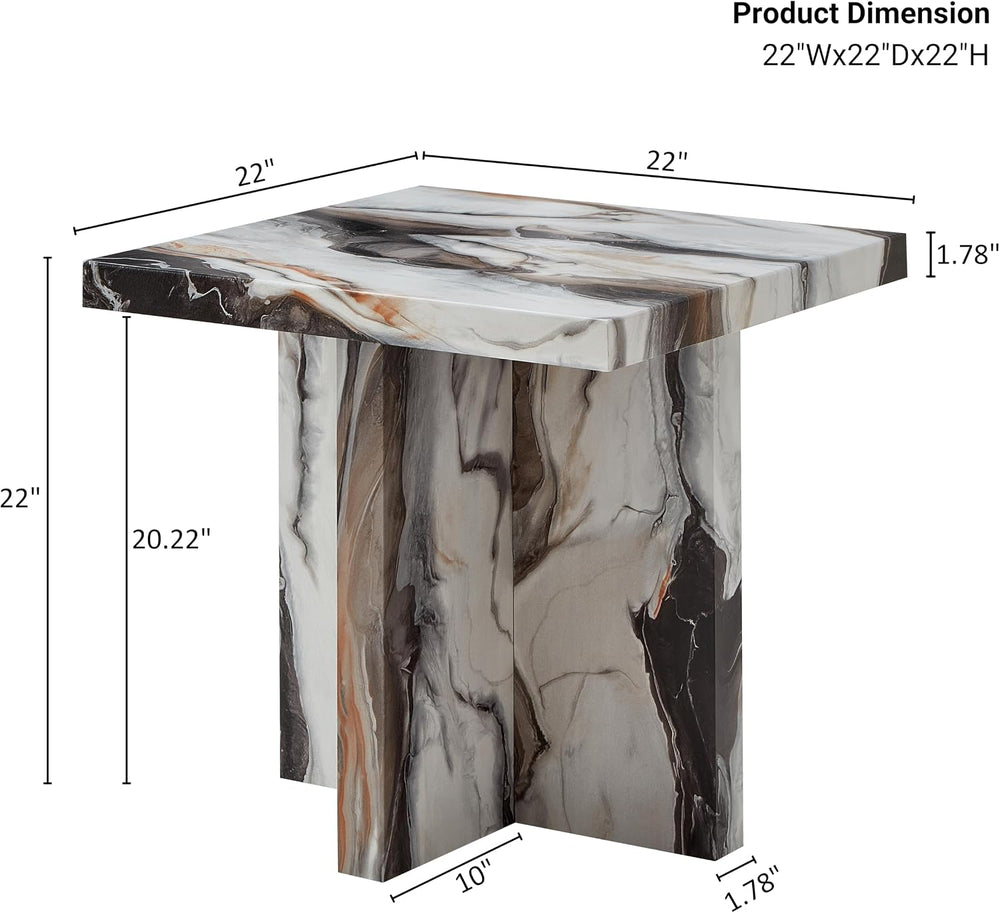 Roundhill Furniture Cavira Modern Faux Marble Living Room Side Table, Off-White